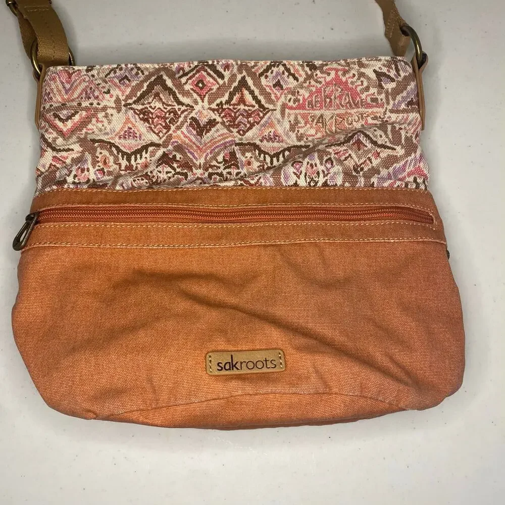 Sakroots Crossbody Shoulder Bag Brown Pink Siena Artist Circle Soft Bucket